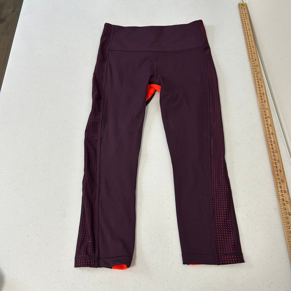 Athleta HIIT It Mesh Capri Leggings XS Plum Purple Neon Orange Cropped Training